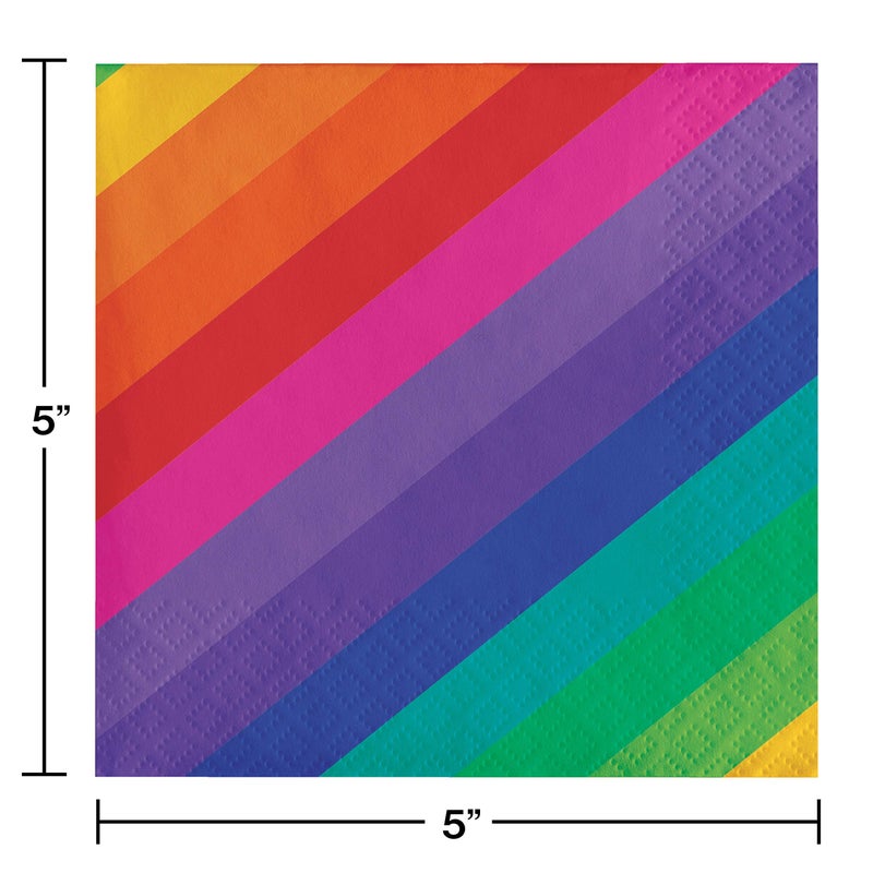 Creative Converting 665972 Rainbow Stripes Lunch 3-Ply Paper Napkins, Multicolor, 6.5", 16 Ct. - Image 2